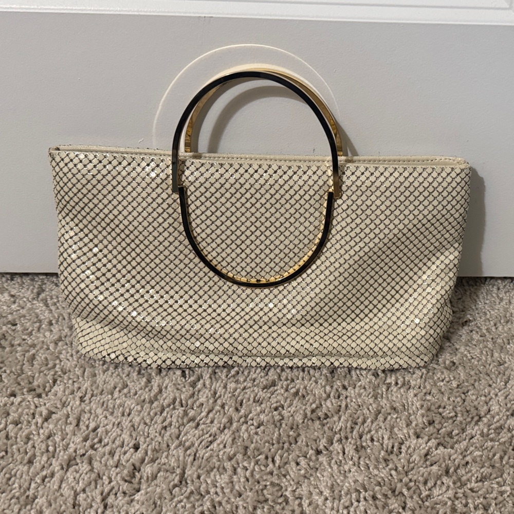 Stylish Cream and Gold Clutch with Circular Handle